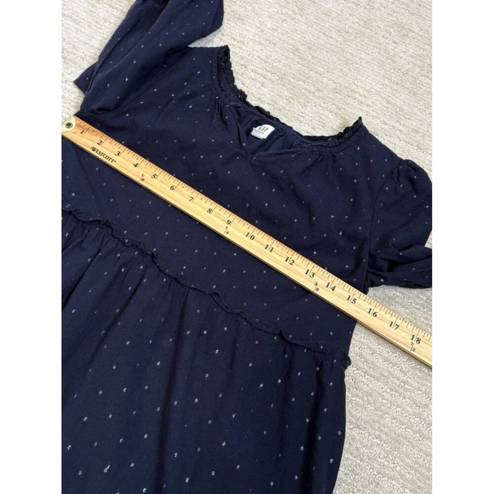 GAP Kids Girls Long Sleeve Tiered Ruffle Dress Size XL 12-13 Navy Metallic Dot